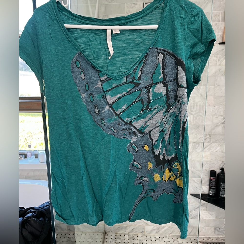 LC Lauren Conrad Emerald Green and Gray Butterfly Tee